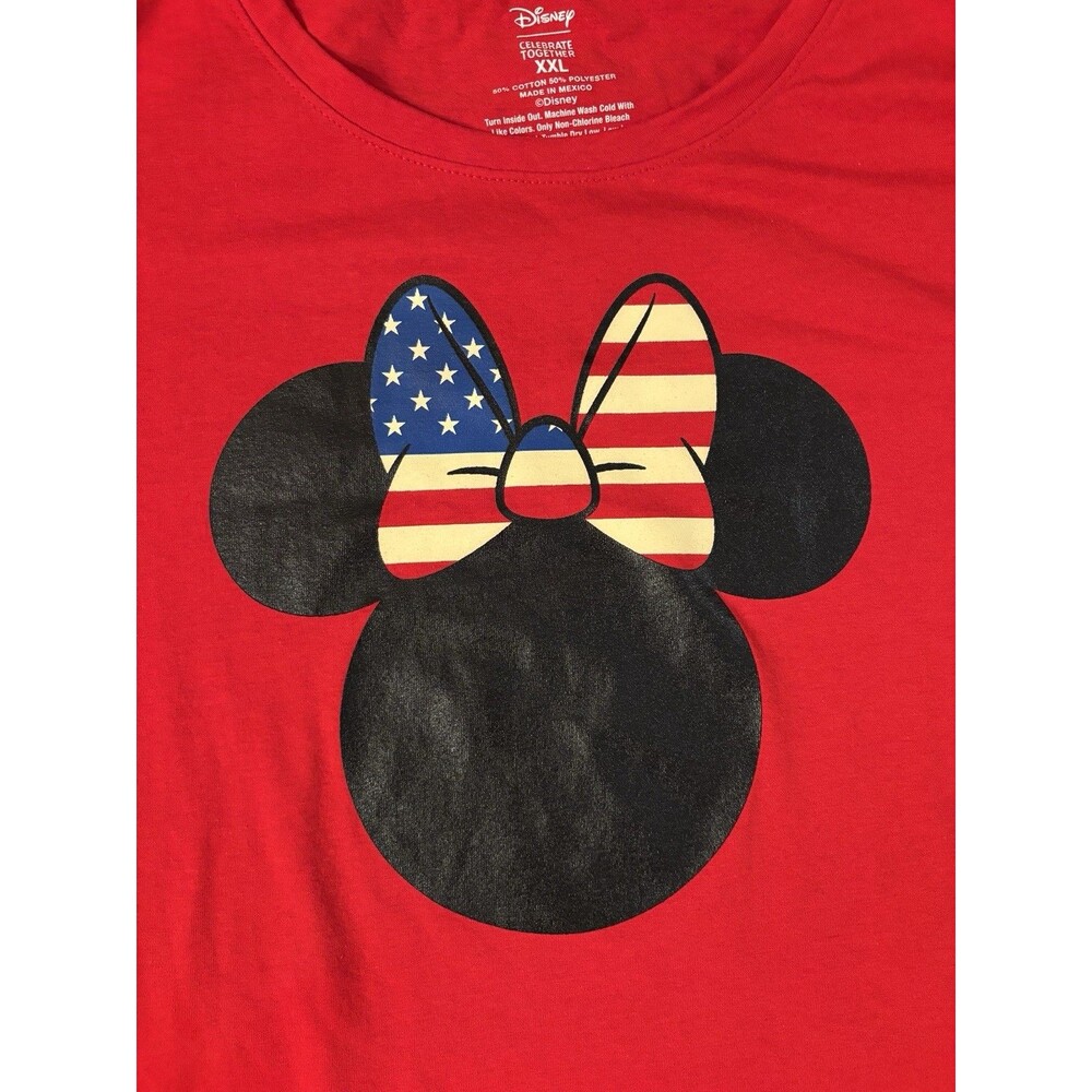 Minnie Mouse With USA Motif Bow Women’s Size XXL T Shirt Red - Picture 3 of 5